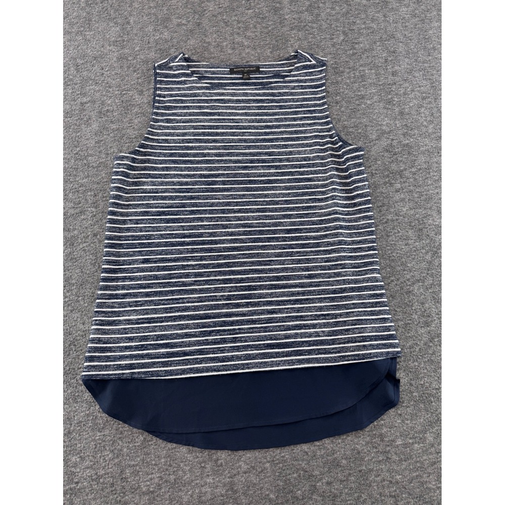 Banana Republic‎ Womens Navy White Striped Mixed Media Tank Top High Low Hem M